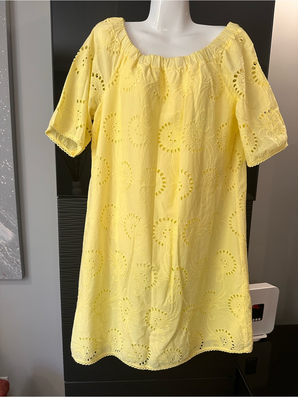 Made in Italy Luisa Paris Yellow Eyelet Shift Dress